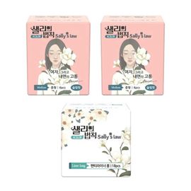 [SALLY'S LAW] Sanitary Pads Signiture Slim Fit Medium 2packs+Panty liner 1pack - 100% PLA Cover, Stylish line with adhesion, Eucalyptus Scent - Made in Korea